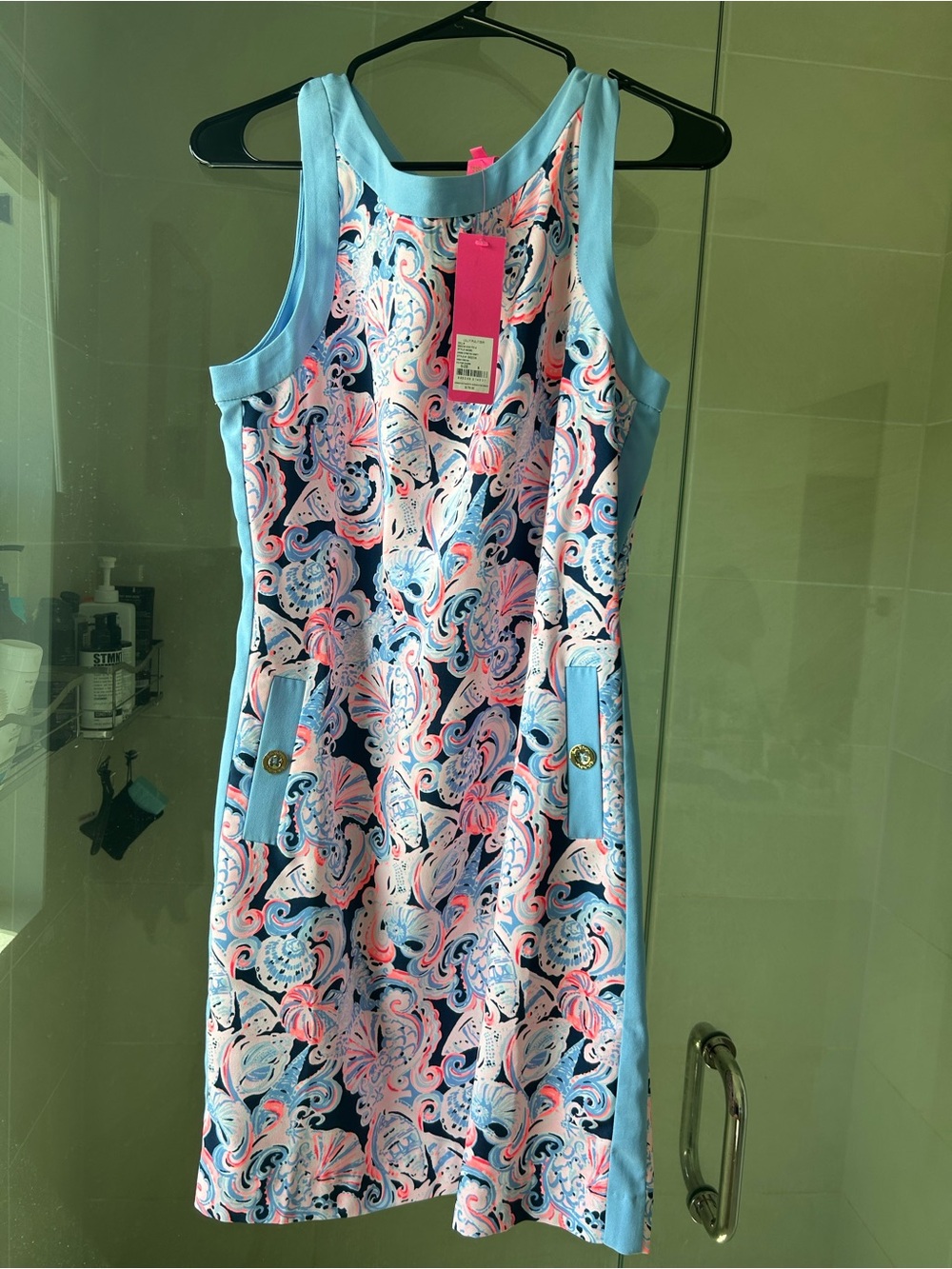 Lilly Pulitzer Sleeveless Paisley Shift Dress in Light Blue, Pink and Navy